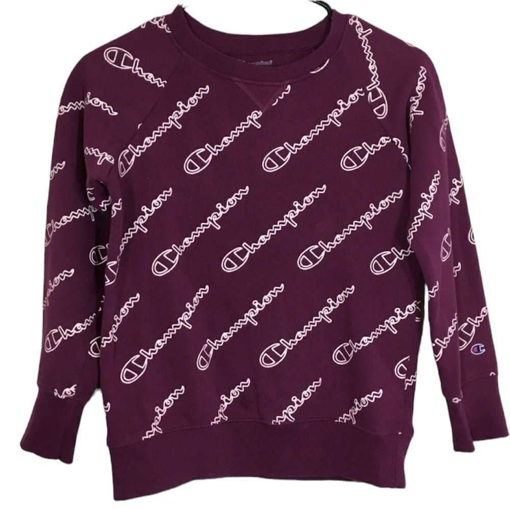 CHAMPION LOGO FLEECE CREW NECK PURPLE LONG SLEEVE PULLOVER SWEATSHIRT UNISEX M